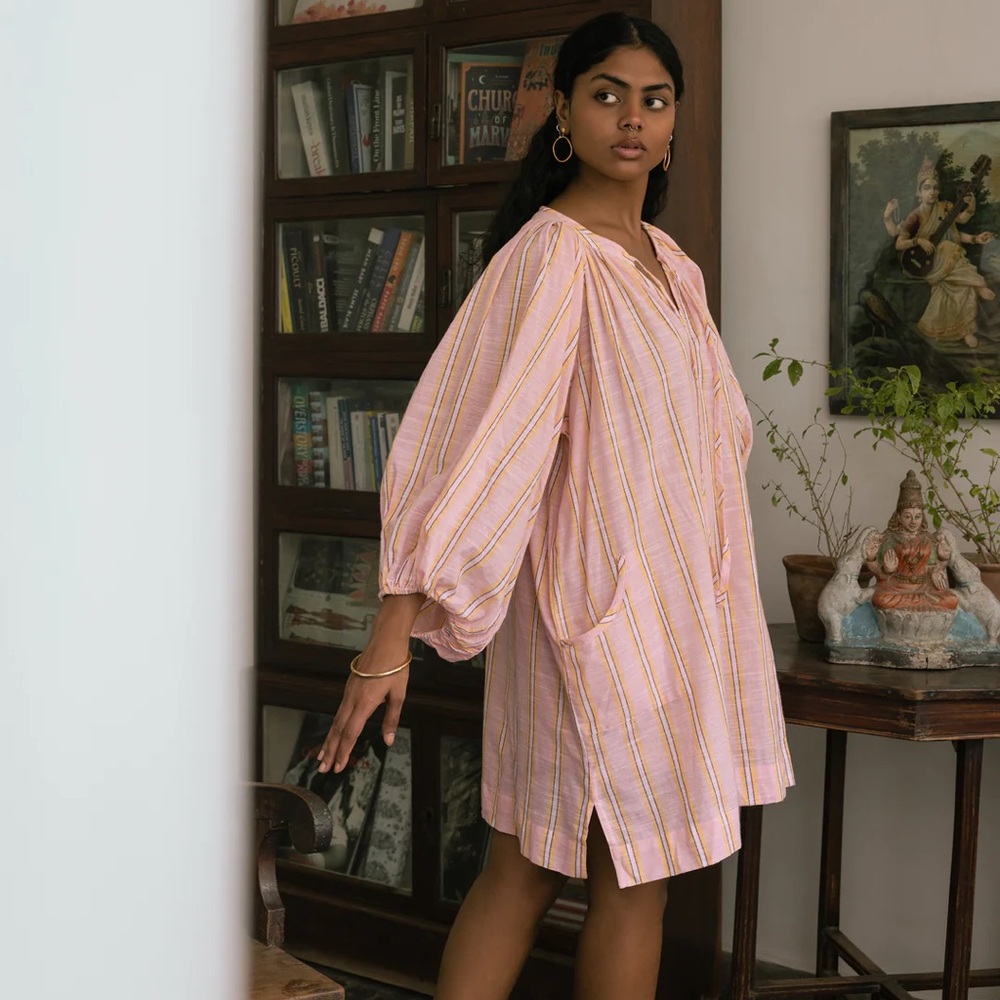 Daughters of India Poet Mini Dress in Pink Sorbet - Picture 2 of 13